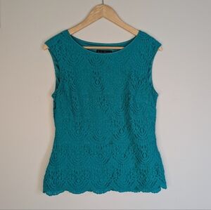 Jessica Howard Teal Lace Sleeveless Top Size 12 Scalloped Hem Shell